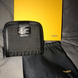 FENDI black Zucchino compact wallet